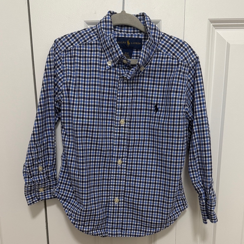 Ralph Lauren Navy and White Plaid Shirt 3T